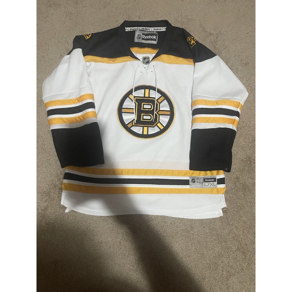 VTG Reebok Boston Bruins Youth L/XL White And Gold Jersey